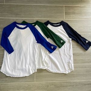 Bundle of adidas Youth Triple Stripe ¾ Sleeve Baseball Practice Shirt Small.